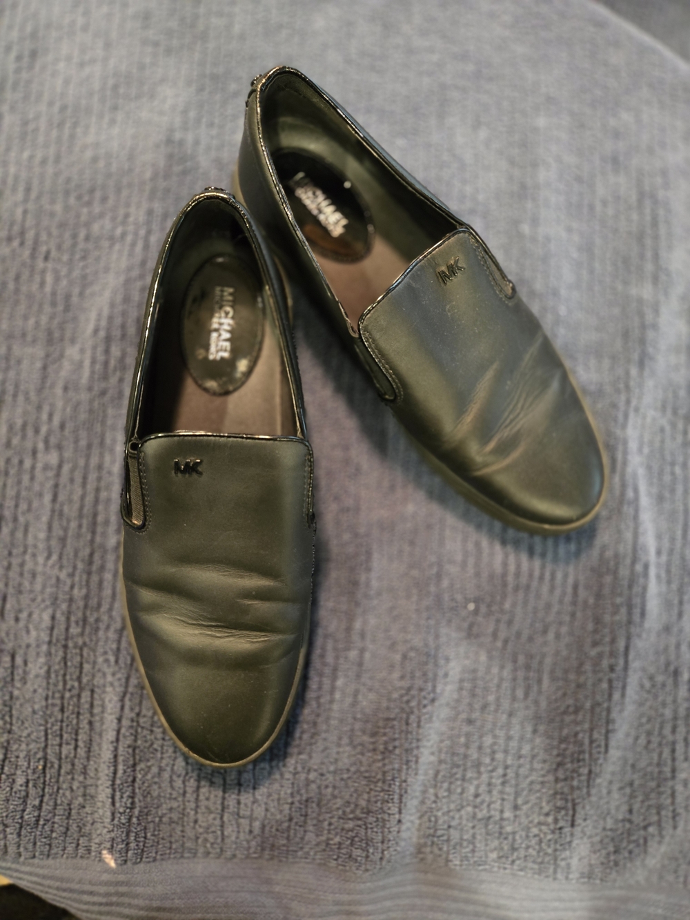 Michael Kors Black Leather Slip-On Loafers with MK Accent